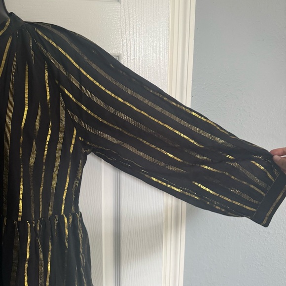 AREA Black and Gold Relaxed Tiered Mini Dress - Size S - Picture 4 of 6